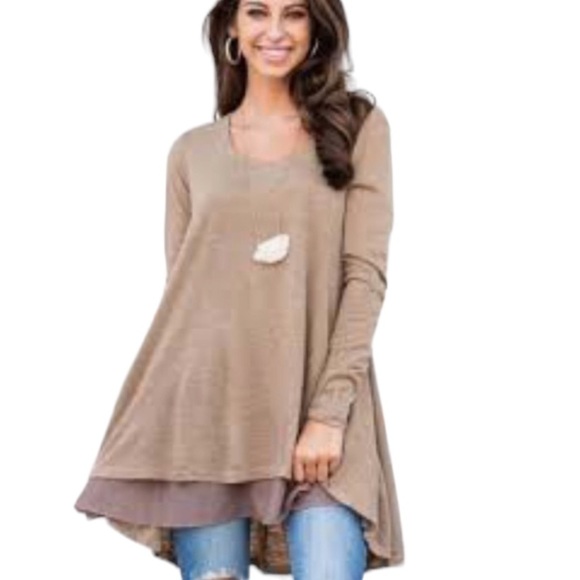 UMGEE Mocha Lightweight Layered Sweater Tunic - Picture 1 of 13